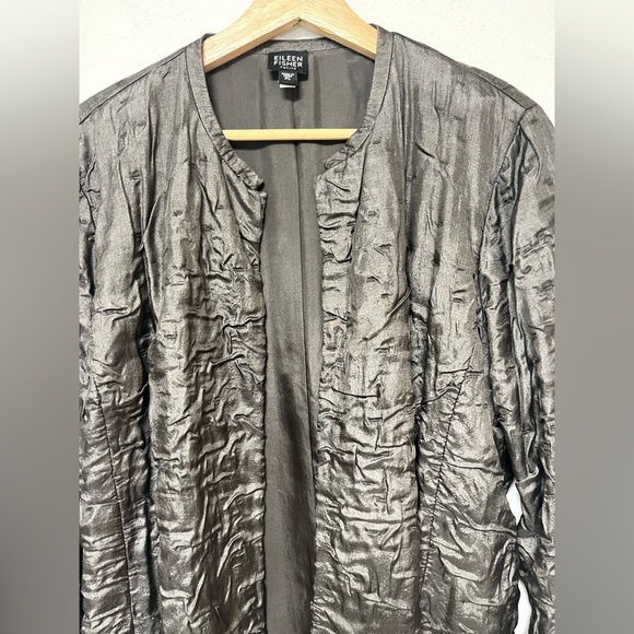 Eileen Fisher Silk Jacket Brown Mandarin Collar 
Size PL - Picture 4 of 8